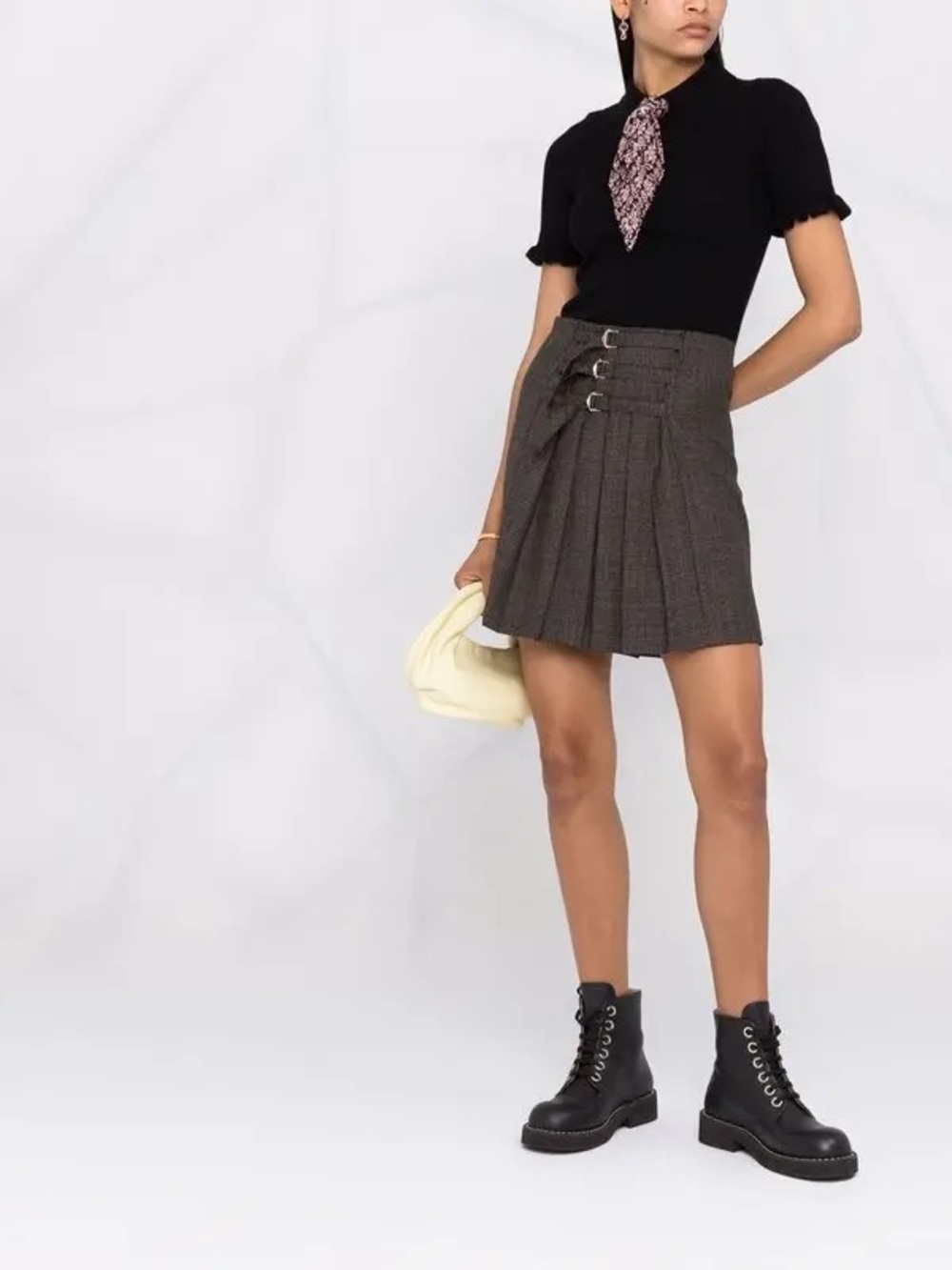 Sandro Yolanda Pleated Houndstooth Tweed Mini Skirt NWT Size XS Preppy Parisian - Picture 12 of 15